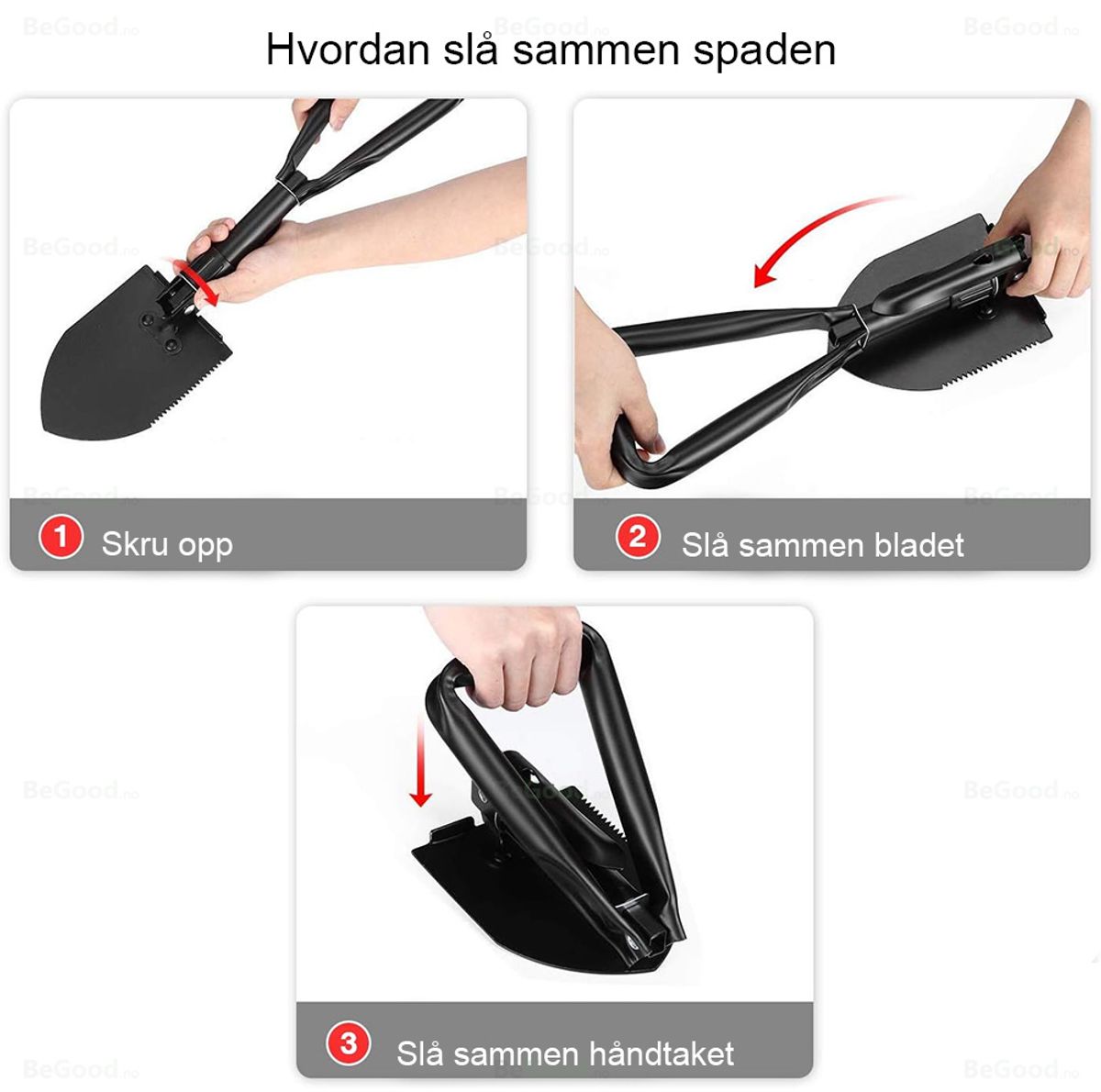Sammenleggbar spade til bil (Multifunksjonell)