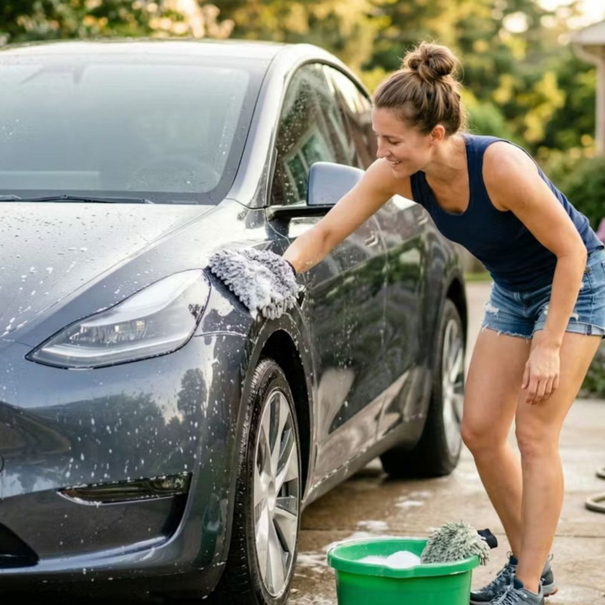 Hvordan vaske Tesla riktig uten å lage riper